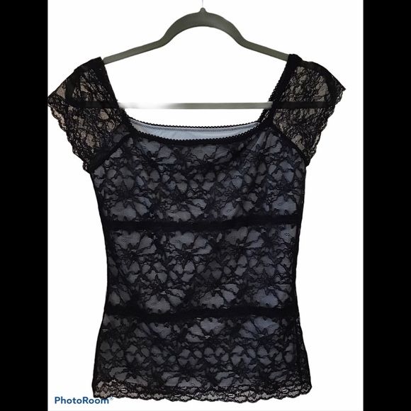 The Limited Tops - The Limited Black and Nude Lace Blouse